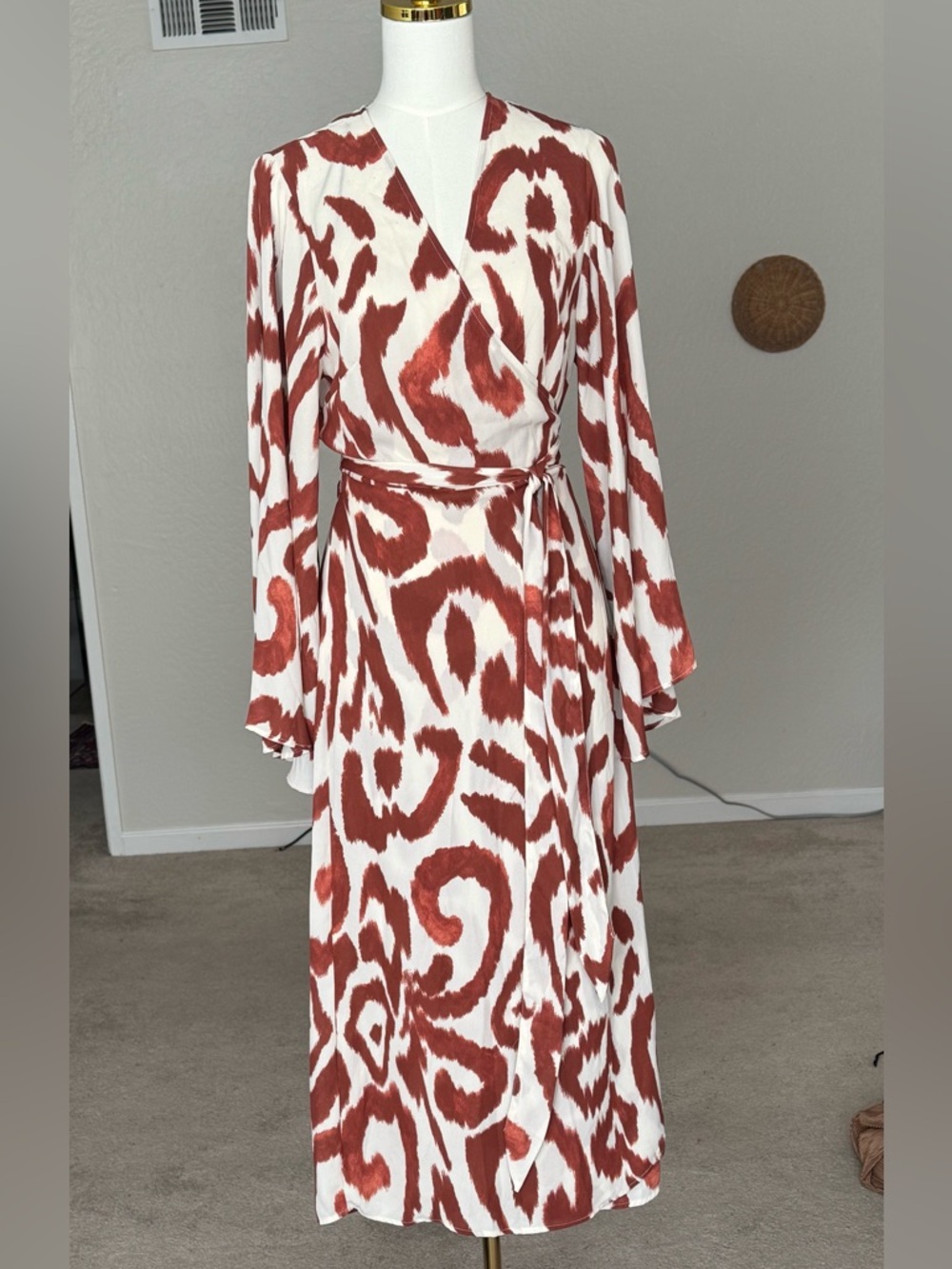 H&M Rust and White Wrap Midi Dress